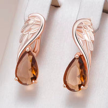 Φόρτωσε την φωτογραφία στο Gallery viewer, Σκουλαρίκια κρίκος με καφέ πετρα, σε ροζ χρυσό, 2811257