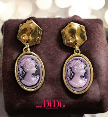 Σκουλαρίκια ατσάλινα καμέο (Cameo) μοβ, 18mm x 13mm σε κίτρινο χρυσό, 2910256