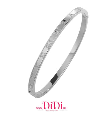 Ατσάλινο βραχιόλι σταθερή βέργα οβάλ, με σχέδια, σε ασημί, 18102513S