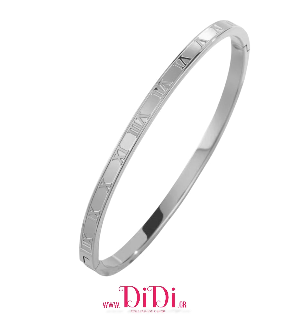 Ατσάλινο βραχιόλι σταθερή βέργα οβάλ, με σχέδια, σε ασημί, 18102513S
