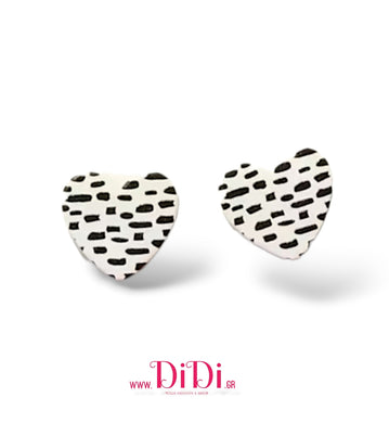 Σκουλαρίκια καρφάκι, καρδιές ακριλικές, σχέδιο ασπρόμαυρο, 30102512