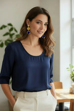 Φόρτωσε την φωτογραφία στο Gallery viewer, Σκουλαρίκια ατσάλινα κρεμαστά, κρύσταλλο Τσεχίας μπλε, 2602266