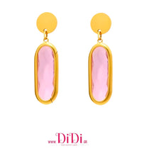 Φόρτωσε την φωτογραφία στο Gallery viewer, Σκουλαρίκια ατσάλινα κρεμαστά, οβάλ κρύσταλλο ροζ, 2602264