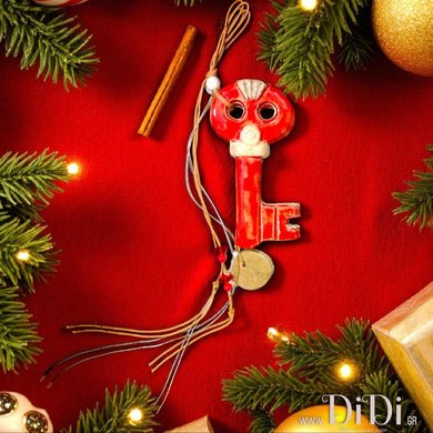 Χριστουγεννιάτικο γούρι κόκκινο κλειδί, κεραμικό & κρεμαστό, 2810259