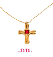 Φόρτωσε την φωτογραφία στο Gallery viewer, Κολιέ σταυρός ατσάλινος, με κόκκινη πέτρα, σε κίτρινο χρυσό, 0603269