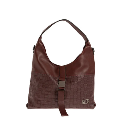 Τσάντα ώμου με πλεκτή υφή, μπορντό, 24285