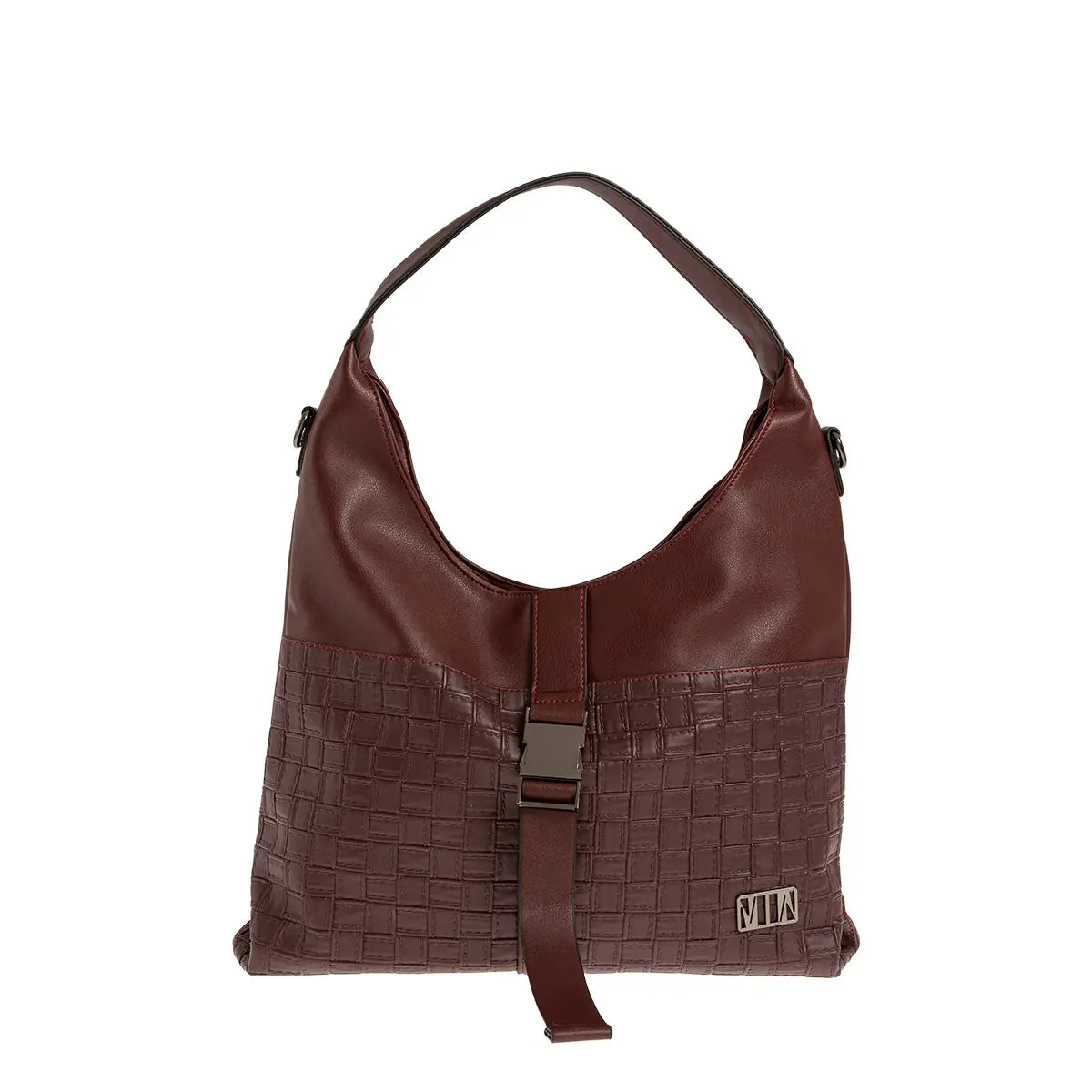 Τσάντα ώμου με πλεκτή υφή, μπορντό, 24285