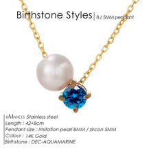 Φόρτωσε την φωτογραφία στο Gallery viewer, Κολιέ ατσάλινο, πετρόλ ζιργκόν και ακριλική πέρλα, σε κίτρινο χρυσό, 0503265