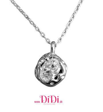 Κολιέ ατσάλινο, λευκό ζιργκόν, σε ασημί, 07306S