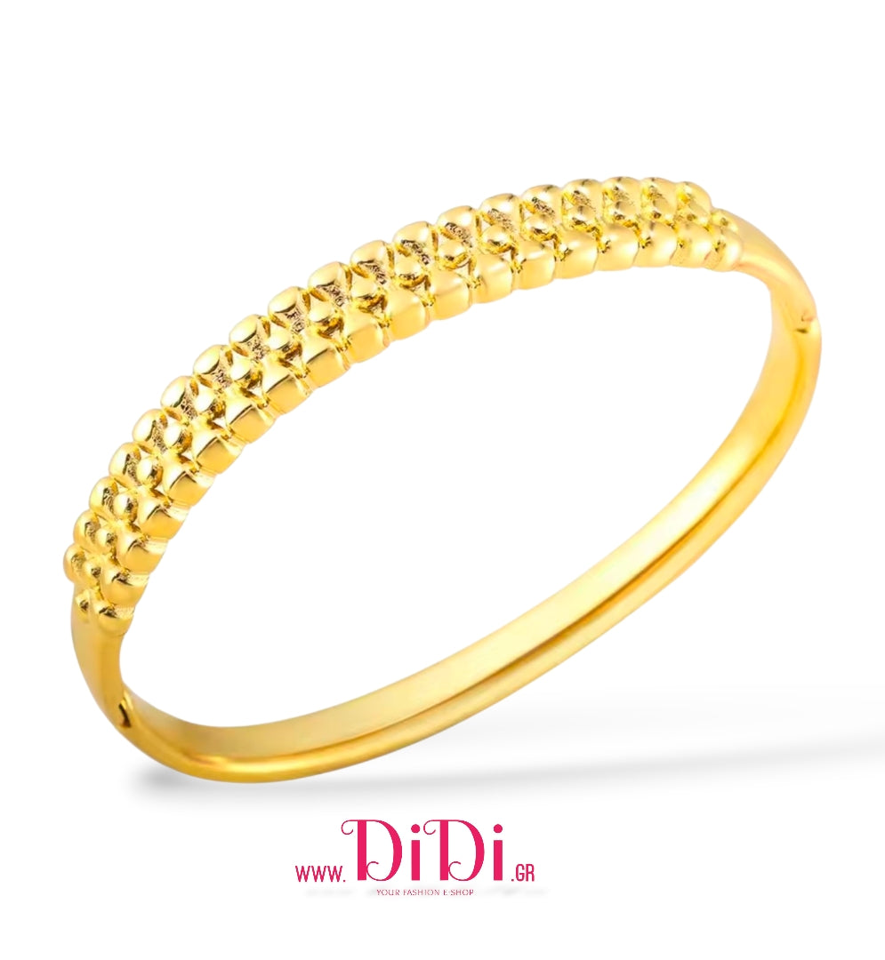 Ατσάλινο βραχιόλι σταθερή βέργα οβάλ, με σχέδιο, σε κίτρινο χρυσό, 2510253G