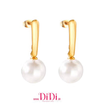 Φόρτωσε την φωτογραφία στο Gallery viewer, Σκουλαρίκια ατσάλινα καρφωτά κρεμαστά με πέρλα, κίτρινο χρυσό, 20112529