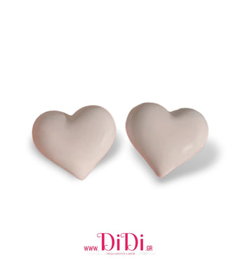 Σκουλαρίκια καρφάκι, καρδιές μεταλλικές, λευκό, 3110254