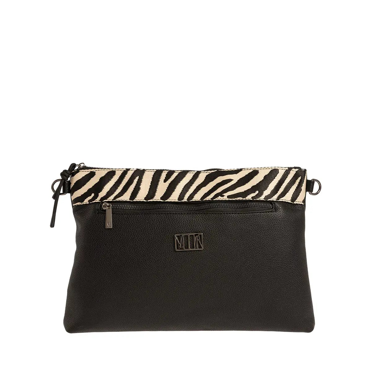 Τσάντα ώμου και χιαστί με ζεβρέ λεπτομέρεια, μαύρη, 24263