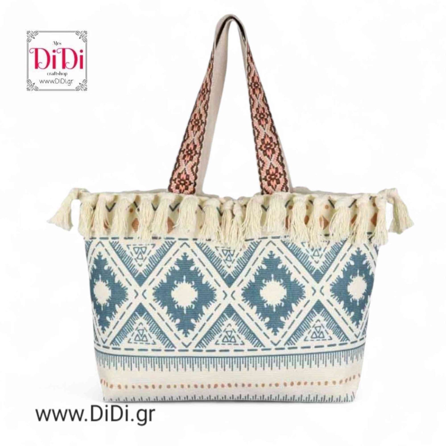 Τσάντα θαλάσσης boho, υφαντή με τύπωμα, 0706254