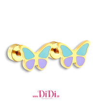 Φόρτωσε την φωτογραφία στο Gallery viewer, Σκουλαρίκια ατσάλινα βιδωτά, μαργαρίτες μαδημένες με κίτρινο σμάλτο, σε κίτρινο χρυσό, 0511256