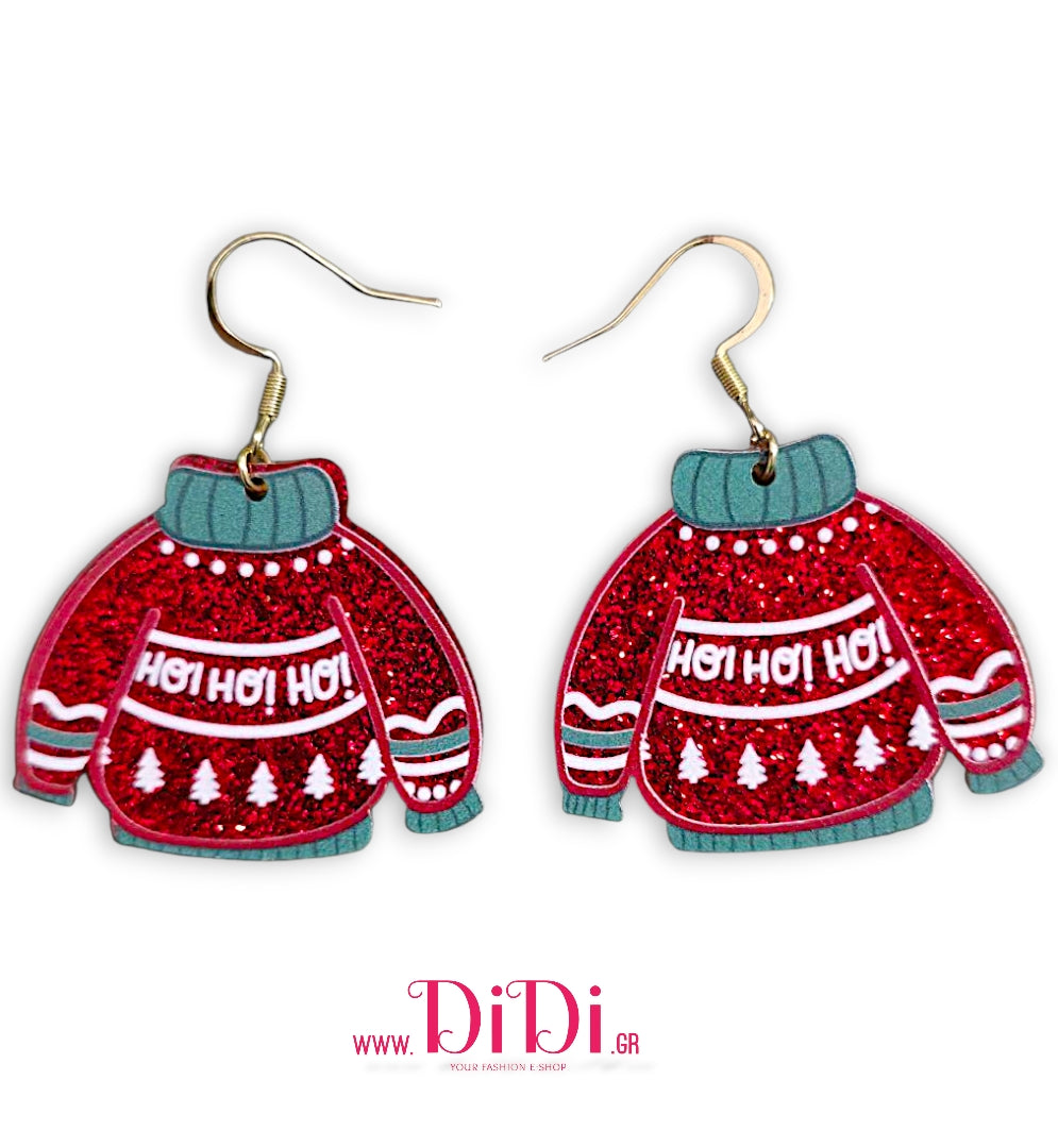 Σκουλαρίκια ατσάλινα Χριστουγεννιάτικα μπλουζάκια, κόκκινα μεγάλα, 1211252