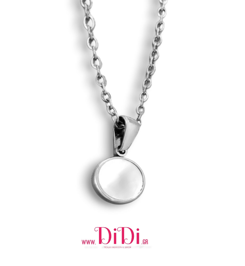 Κολιε ατσάλινο 316L κύκλος με φίλντισι, σε ασημί, 0511255S