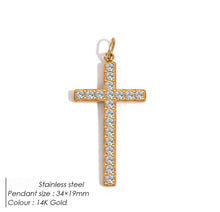 Φόρτωσε την φωτογραφία στο Gallery viewer, Σταυρός ατσάλινος μεγάλος, με λευκό στρας, σε κίτρινο χρυσό, 2211256