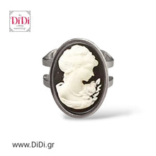 Φόρτωσε την φωτογραφία στο Gallery viewer, Δαχτυλίδι ατσάλινο καμέο 13mm x 18mm, λευκή φιγούρα, ασημί, 0502261S