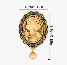 Φόρτωσε την φωτογραφία στο Gallery viewer, Καρφίτσα Καμέο (Cameo) ρετρό, με πέρλα σε καφέ αποχρώσεις, χρυσό αντικέ, 30102516