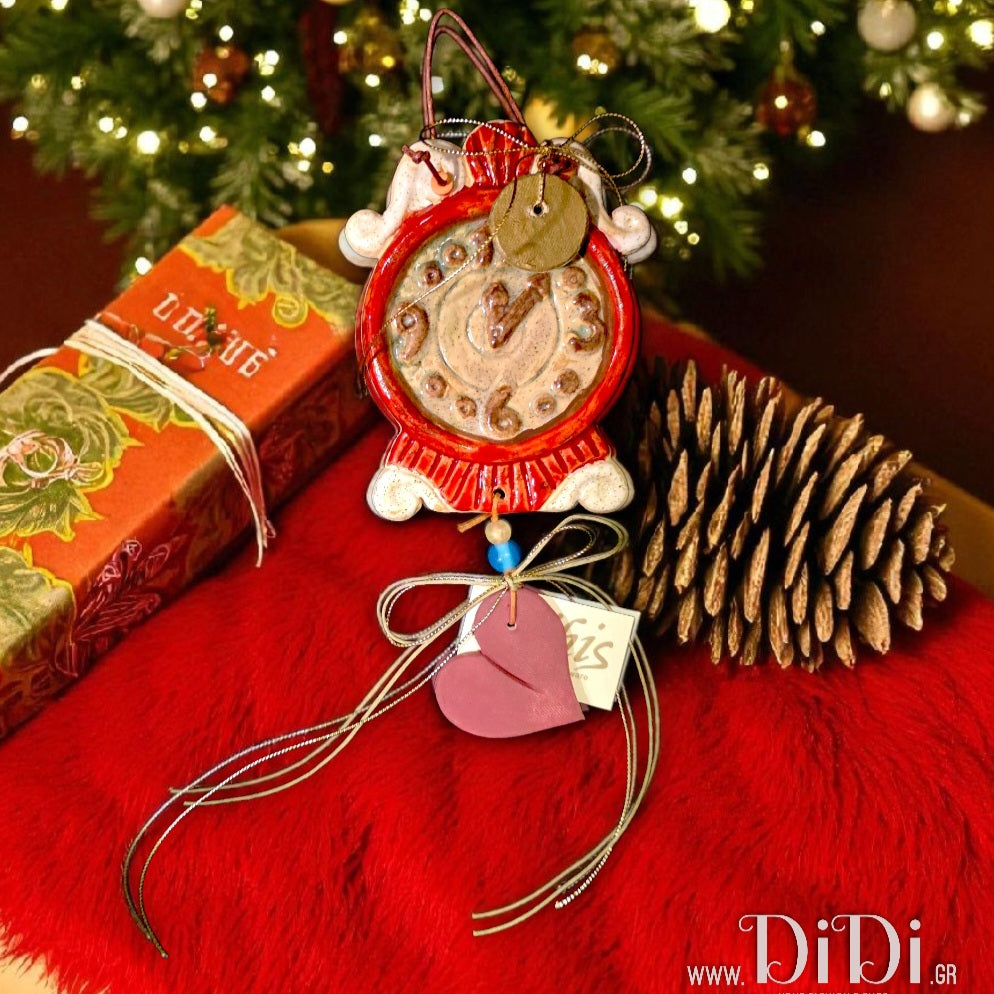 Χριστουγεννιάτικο γούρι ρολόι, κεραμικό & κρεμαστό, 2810255