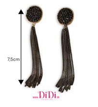 Φόρτωσε την φωτογραφία στο Gallery viewer, Σκουλαρίκια με κρύσταλλα σε μαύρο και αλυσίδες, 0512259