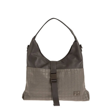 Τσάντα ώμου με πλεκτή υφή, γκρι, 24285