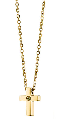 Κολιέ σταυρός ατσάλινος με ζιργκόν, σε κίτρινο χρυσό, 22102421G