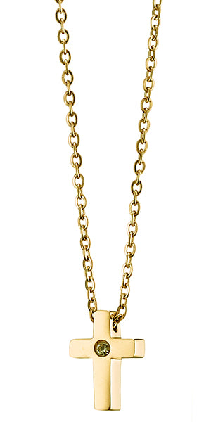 Κολιέ σταυρός ατσάλινος με ζιργκόν, σε κίτρινο χρυσό, 22102421G