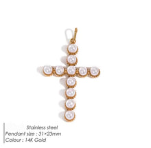 Φόρτωσε την φωτογραφία στο Gallery viewer, Σταυρός ατσάλινος, με λευκή πέρλα, σε κίτρινο χρυσό, 2211251