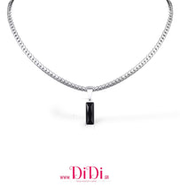 Φόρτωσε την φωτογραφία στο Gallery viewer, Κολιέ ατσάλινο unisex, μαύρη πέτρα, ασημί, 1701267