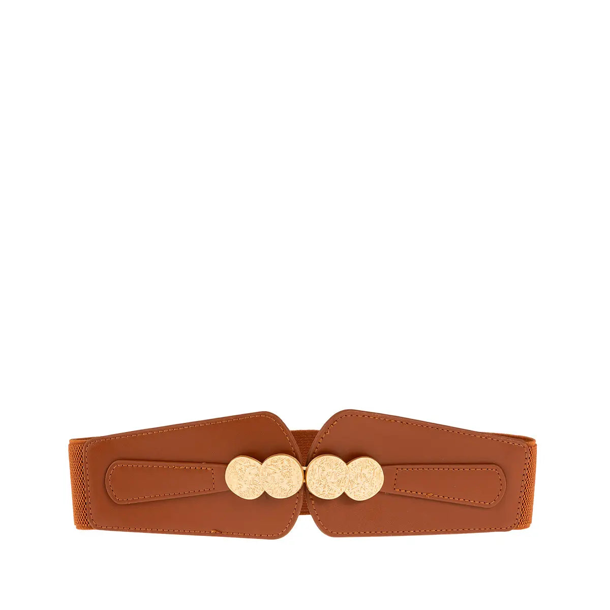 Ζώνη ελαστική φαρδιά με χρυσή αγκράφα, καφέ, 24141