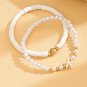 Βραχιόλι ποδιού zinc alloy (ψευδάργυρος), με ακριλικές πέρλες, σετ των 2, σε κίτρινο χρυσό, 2406252