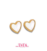 Φόρτωσε την φωτογραφία στο Gallery viewer, Ατσάλινα σκουλαρίκια καρφάκι καρδιά με φίλντισι, σε κίτρινο χρυσό, 01112512