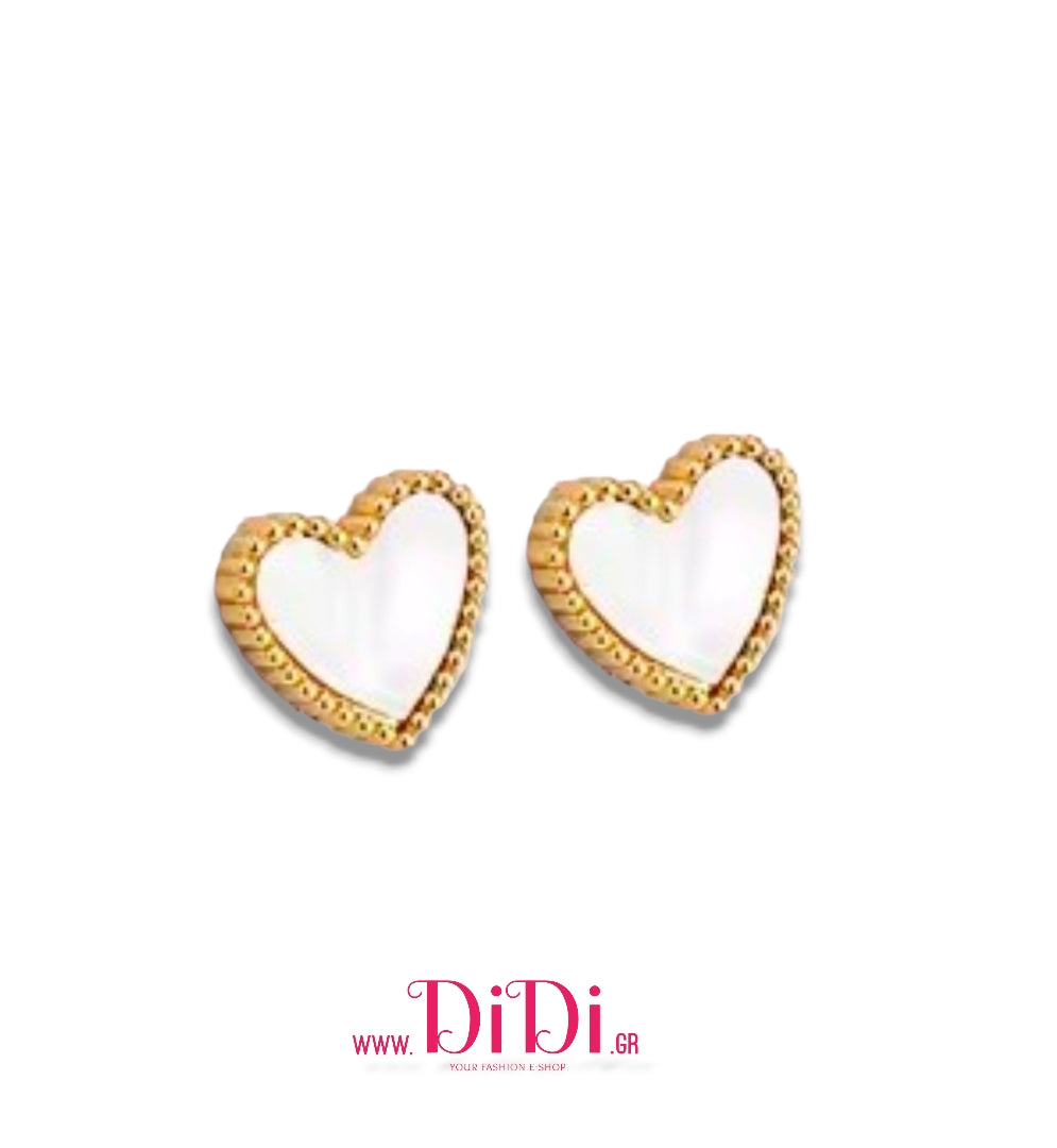 Ατσάλινα σκουλαρίκια καρφάκι καρδιά με φίλντισι, σε κίτρινο χρυσό, 01112512