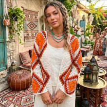 Φόρτωσε την φωτογραφία στο Gallery viewer, Ζακέτα boho καλοκαιρινή χειροποίητη σε πορτοκαλί, 18062615O