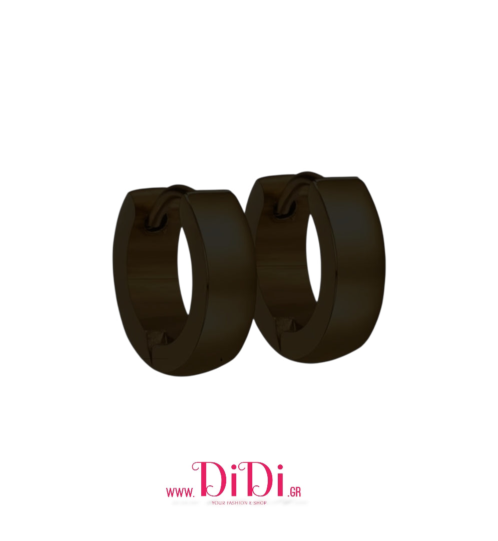 Σκουλαρίκια κρίκοι πλακέ, ατσάλινοι, μαύροι, 0611251B