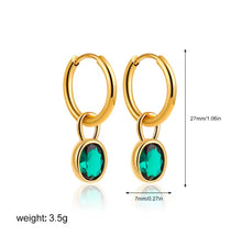 Φόρτωσε την φωτογραφία στο Gallery viewer, Σκουλαρίκια κρίκοι ατσάλινοι με πράσινο κρύσταλλο που αφαιρείται, σε κίτρινο χρυσό, 0403266