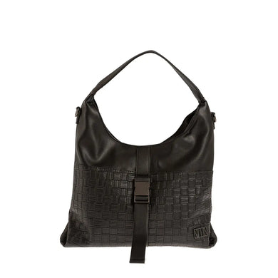 Τσάντα ώμου με πλεκτή υφή, μαύρη, 24285