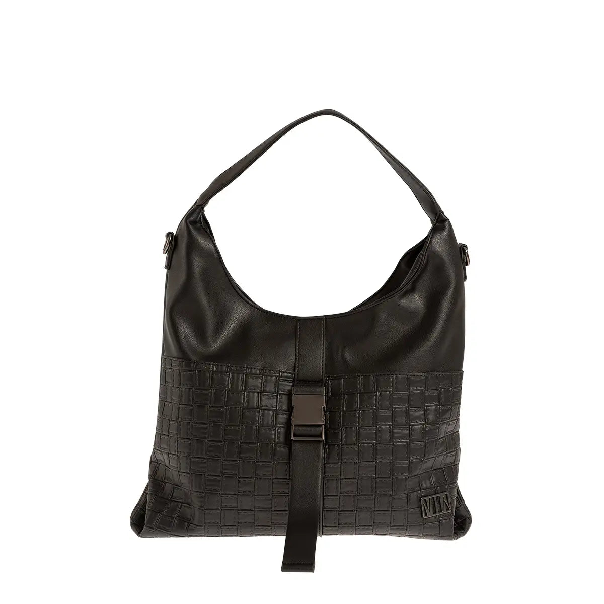 Τσάντα ώμου με πλεκτή υφή, μαύρη, 24285