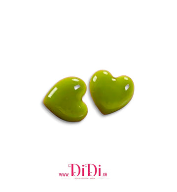 Σκουλαρίκια ατσάλινα καρφάκι, καρδιές ρητίνης & κεραμικό, πράσινο, 21112524