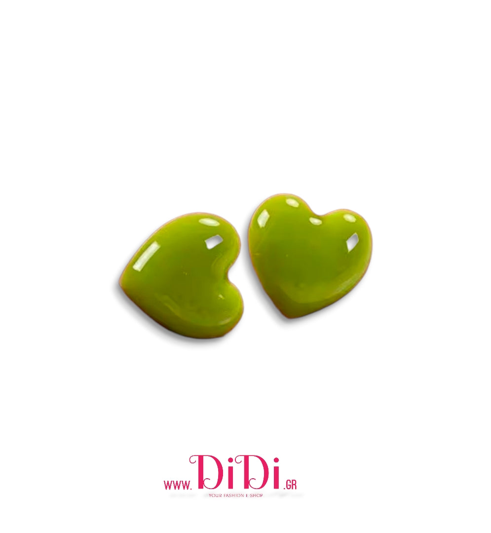 Σκουλαρίκια ατσάλινα καρφάκι, καρδιές ρητίνης & κεραμικό, πράσινο, 21112524