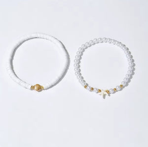 Βραχιόλι ποδιού zinc alloy (ψευδάργυρος), με ακριλικές πέρλες, σετ των 2, σε κίτρινο χρυσό, 2406252