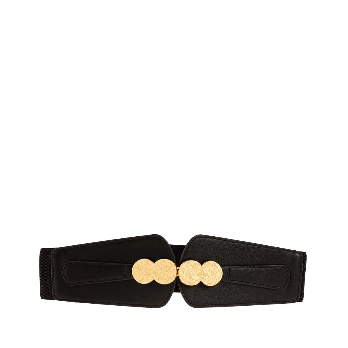Ζώνη ελαστική φαρδιά με χρυσή αγκράφα, μαύρη, 24141