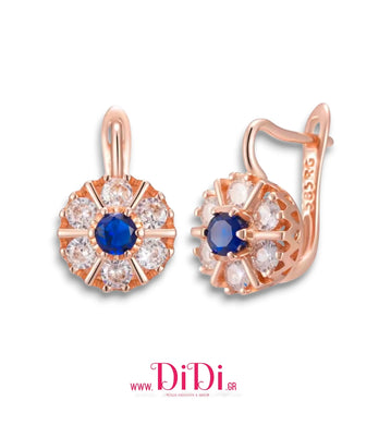 Σκουλαρίκια κρίκος με ροζέτα, σε ροζ χρυσό, 2811258