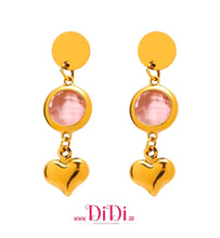 Φόρτωσε την φωτογραφία στο Gallery viewer, Σκουλαρίκια ατσάλινα κρεμαστά με καρδιά, κρύσταλλο Τσεχίας ροζ, 26022613