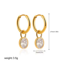 Φόρτωσε την φωτογραφία στο Gallery viewer, Σκουλαρίκια κρίκοι ατσάλινοι με λευκό κρύσταλλο που αφαιρείται, σε κίτρινο χρυσό, 0403269