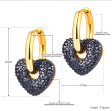 Φόρτωσε την φωτογραφία στο Gallery viewer, Σκουλαρίκια κρίκοι ατσάλινοι  καρδιές με μαύρη πέτρα, σε κίτρινο χρυσό, 0403263B