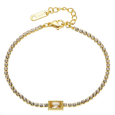 Βραχιόλι ατσάλινο Ριβιέρα με κρύσταλλα, κίτρινο χρυσό, 01008G