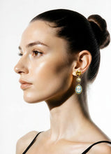 Φόρτωσε την φωτογραφία στο Gallery viewer, Σκουλαρίκια ατσάλινα καμέο (Cameo) γαλάζιο με γυάλινη πέρλα, 18mm x 13mm, σε κίτρινο χρυσό, 2910254